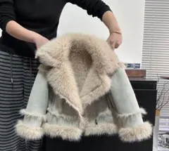 フード付きグレー毛皮コート 120cm～130cm