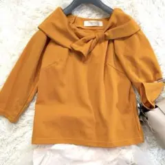 【極美品】tocco closet M リボンネックトップス マスタード 七分袖