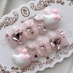 ネイルチップ 量産型 地雷 サブカル 韓国 猫 ハート リボン ピンク