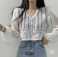 ホワイト レースデザイン シャツ ブラウス ONE SIZE