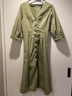 ZARA カーキ シャツワンピース 七分丈