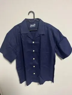 Karakuu INDIGO オープンカラーリネン混 ネイビー L