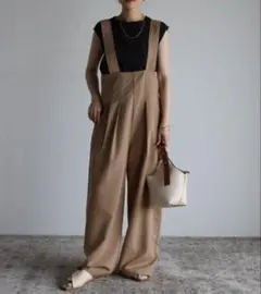 ボンジュールサガン ハイウエストサロペットパンツ ワイドパンツ 長さ調整可能