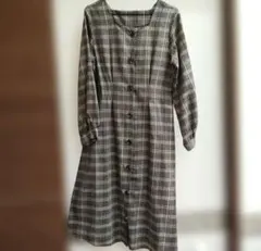 ブラウン系チェック ロングワンピース