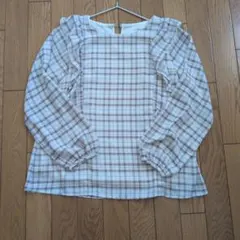 honeys　チェック柄フリル長袖ブラウス