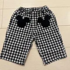 美品　petit main ミッキー　ギンガムチェックパンツ　100cm
