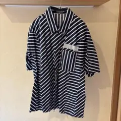 2322 新品 GYDA ルーズ ハーフスリーブ ストライプシャツ ブルー 