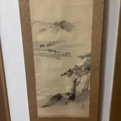 橋本雅邦 絹本 淡彩水墨風景画 落款印は必携落款字典参照 模写 橋本雅邦 紙本水墨画《風景人物画》肉筆 落款印譜あり 双幅捲り 模写
