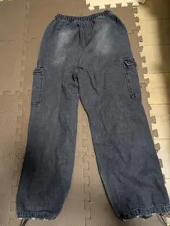 ダークグレー カーゴパンツ ゴムウエスト