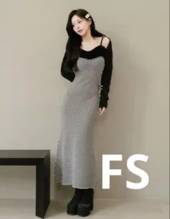 Darich ダーリッチ アンサンブルチェックニットロングワンピース FS