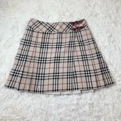 バーバリーブルーレーベル Y2K ノバチェックプリーツ レザーベルトミニスカート