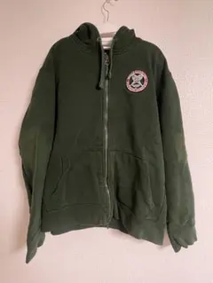 ダークグリーン ジッパー付きフードパーカー