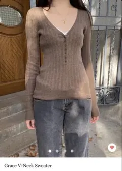 Brandy melvilleブラウン Vネック 長袖セーター M