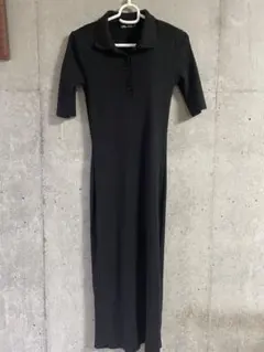 ZARA ブラック ポロシャツスタイル 半袖ロングワンピース
