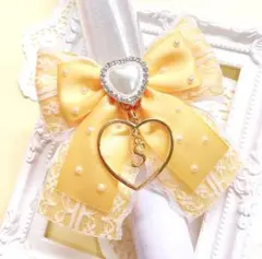 キンブレリボン ゴールドイエロー×白レース ハートイニシャル付♡