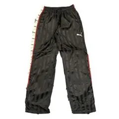 PUMA ウインドブレーカー パンツ 黒 白 光沢 O 古着 シャドーストライプ
