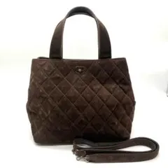 ブラウン スエード キルティング トートバッグ
