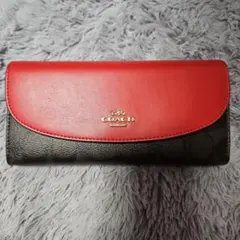 COACH チェック柄 長財布 レッド/ブラック チェック柄 韓国 可愛い 