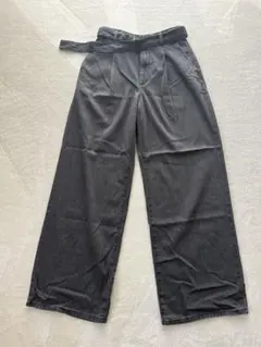GU ライトデニムベルテッドワイドパンツ　オンライン限定丈長め　ダークグレー