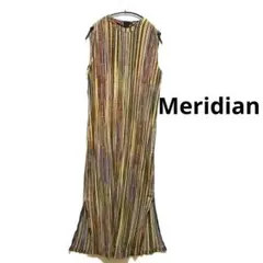 Meridian総プリーツ マルチカラーロングワンピース ストライプ 両スリットのサムネイル