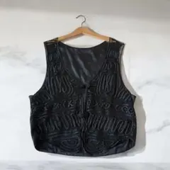 vintageビンテージ古着レトロチャイナデザイン刺繍レース編みベスト