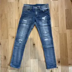 AKM ダメージ加工 スウェットデニムパンツ インディゴのサムネイル