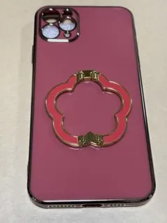 iPhone 11 Pro max ピンク フラワー型リング付きハードケース