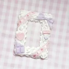 【84】ホイップデコ ピンク×パープル チョコ リボン トレカケースデコ ハート