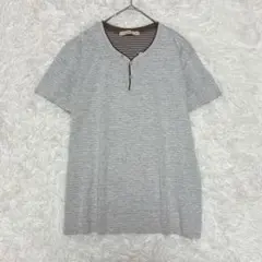 グローバルワーク Tシャツ ヘンリーネック ボーダー 半袖（M）カジュアル 綿混のサムネイル