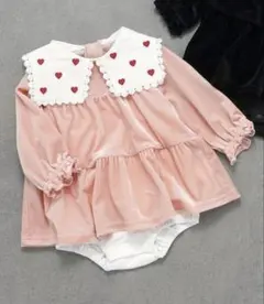 après les cours ピンク ベルベットロンパース