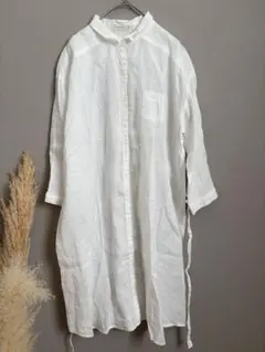 a+koloni リネン100% ロングシャツ ホワイト フリーサイズ - メルカリ