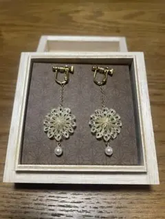 イヤリング　Origami Jewel カミノシゴト　水くるま　パール