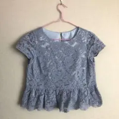 トッコクローゼット♡総レース　ペプラム　トップス　水色　半袖　ノースリーブ