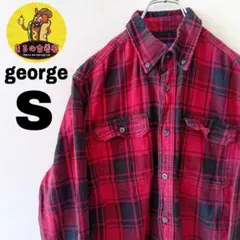 USA古着 george　ネルシャツS　レッドブラック　チェック