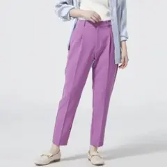 GU【M】ストレッチ アンクル丈 タック ウエスト後ろゴム／テーパードパンツ