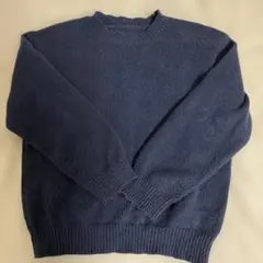 GRY ネイビー ジャギーニットセーター クルーネック