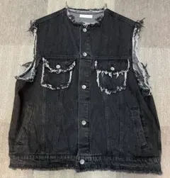ブラックデニムフリンジベスト