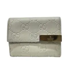 2072 GUCCI グッチ 三つ折り財布 シマレザー ベージュ GG