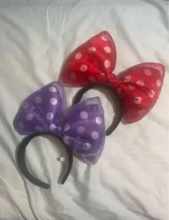 ミニーマウス 水玉リボンカチューシャ 2色セット