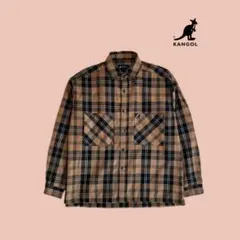 KANGOL チェック 長袖シャツ ブラウン Mサイズ 秋冬 ジェンダーレス