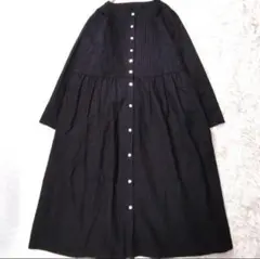 新品未使用 タグ付き エリフェ リネンブレンドピンタックワンピース ギャザー 黒
