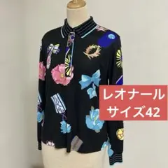 レオナール　　サイズ42 花柄リボン柄長袖ポロシャツのサムネイル
