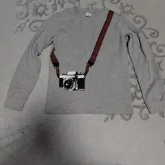 カメラプリント グレー 長袖カットソー　長袖Tシャツ