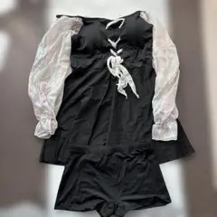 レースアップデザイン水着・Mブラック