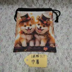 パネル1点限り❗巾着‼️柴犬　懐中時計　グレー　ハンドメイド