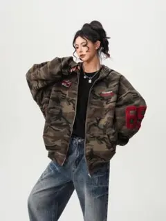 【L】迷彩柄パーカー 69ロゴ Y2K ストリート グランジ ユニセックス　刺繍