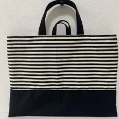 レッスンバッグ ハンドメイド ストライプ ブラック