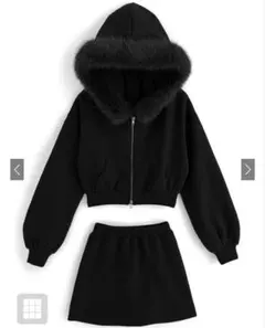 グレイル　ファーフードジップパーカーメミニスカートセットアップ　tu935