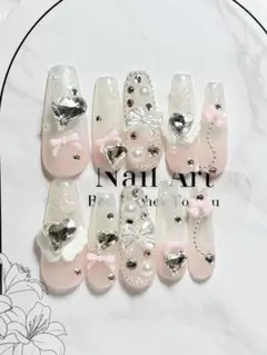 ネイル　韓国 量産型 フレンチガーリー スナ系 地雷系 ワンホン 推し