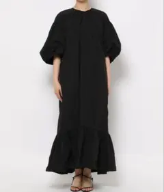BEARDSLEY コンビギャザー コクーンスリーブ ワンピース ブラック